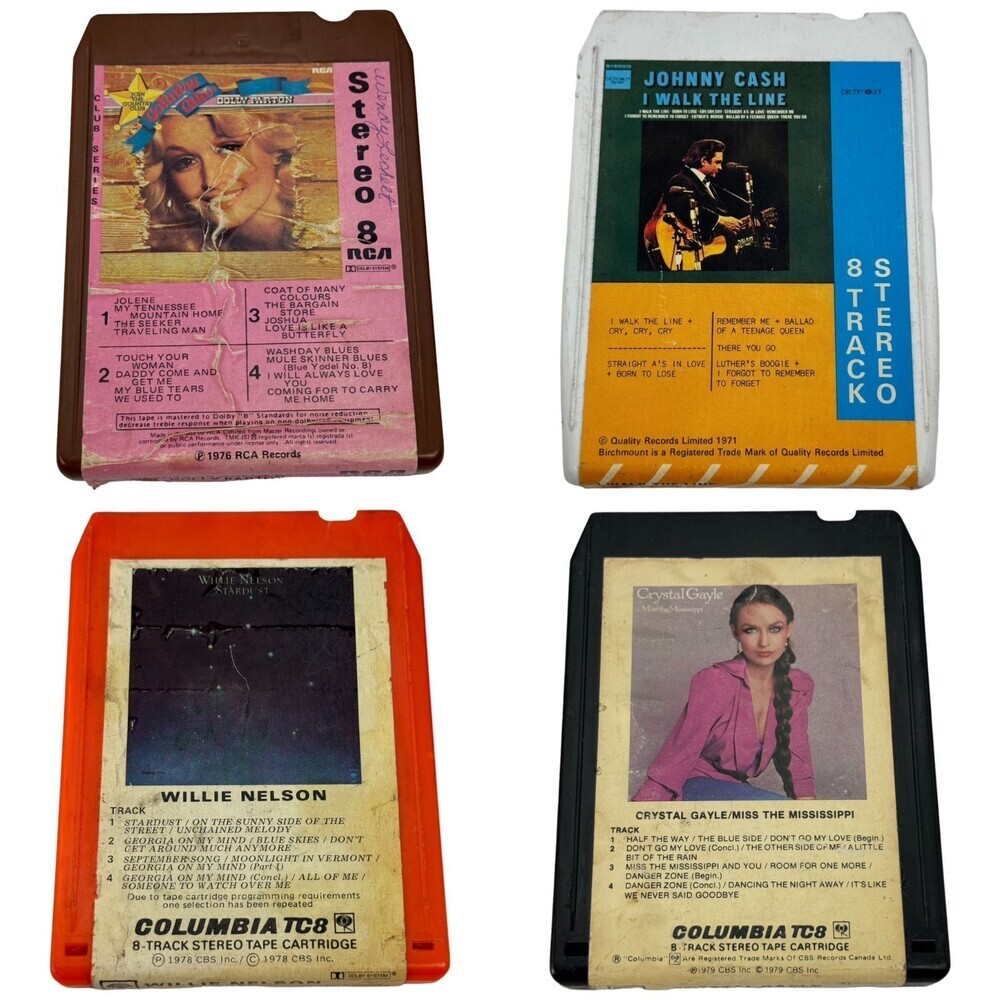 Country 8-Track Tape Bundle Dolly Parton Johnny Cash Willie Nelson Crystal Gayle